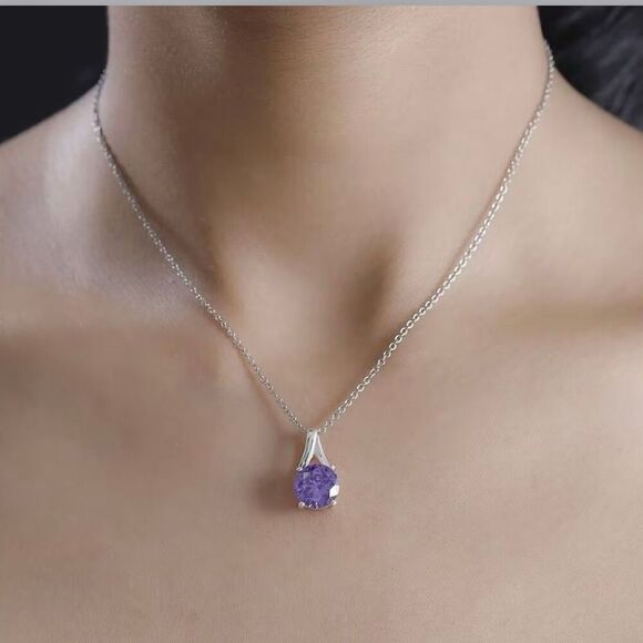 Simulated Blue Diamond 6.50 ctw Solitaire Pendant Necklace New - Picture 3 of 6